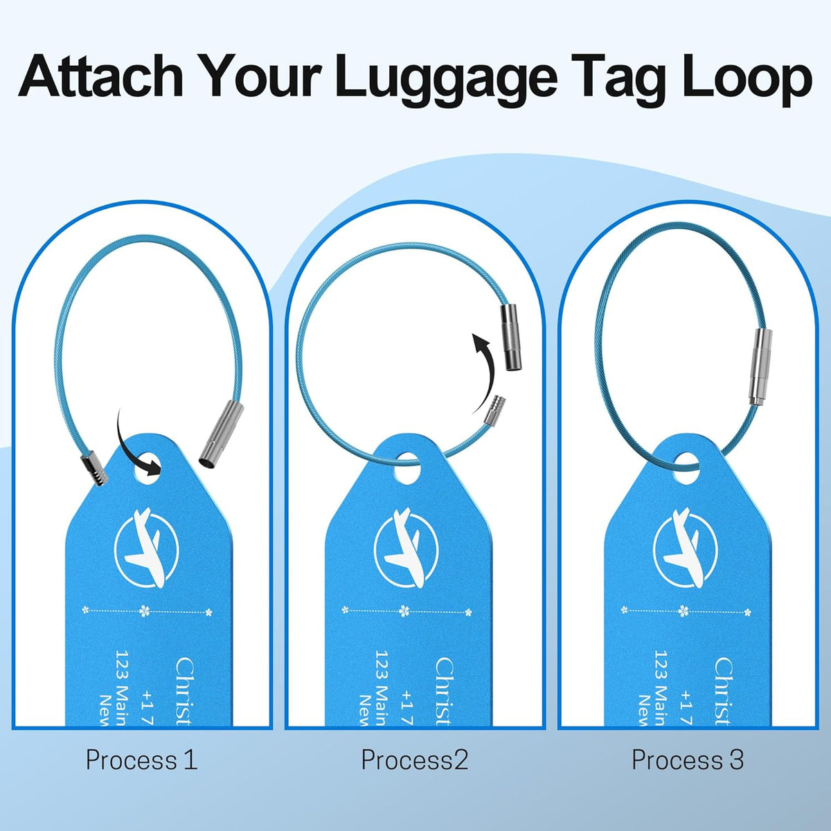 4 PCS Personalized Metal Luggage Tag – Personalized Engraved Suitcase Tag, Backpack Tag, with Matching Color Strap, Waterproof Suitcase Name Badge – Ideal Corporate Gift & Travel Accessory (Blue)