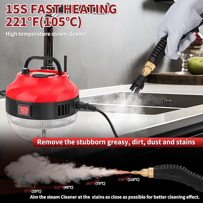 Portable Handheld Steam Cleaner, 2500W High Pressure Steam Cleaner for Cleaning with Accessories, Large Capacity 10s Fast Heating Steamer for Home, Car Detailing, Grout, Tile