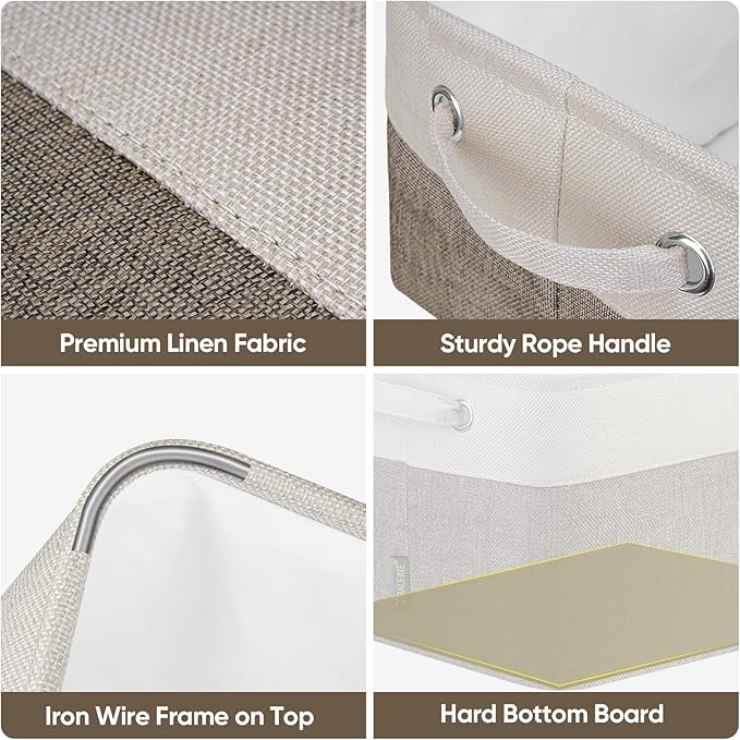 BALEINE 3 Pack Fabric Storage Bins for Shelves, Linen Storage Baskets for Organizing, Decorative Closet Bins for Clothes, Home (Brown, 15"x11"x9.5") ﻿