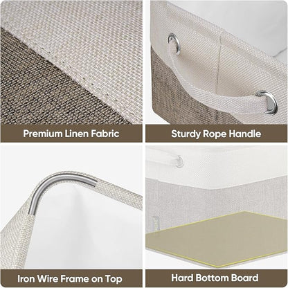 BALEINE 4 Pack Fabric Storage Bins for Shelves, Linen Storage Baskets for Organizing, Decorative Closet Bins for Clothes, Home (Brown, 15"x11"x9.5")