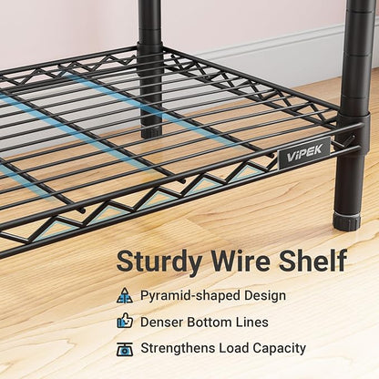 VIPEK V5C Portable Clothes Closet Wardrobe Bedroom Armoires Heavy Duty Covered Clothes Rack, Black Metal Clothing Rack with Grey Oxford Fabric Cover, Adjustable Custom Closet Rack 70.1"Lx17.3"Wx76.4"H