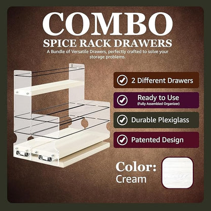 Vertical Spice Combo Spice Rack Drawer - Pull Out Pantry Organizers and Storage - Kitchen Cabinet Organizer - Seasoning Sliding Caddy - Made in USA (5.75" W x 9.25" H x 10.60" D, Partially Assembled)
