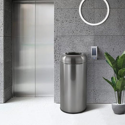 Dyna-Living Stainless Steel Trash Can Outdoor Large Garbage Can with Lid Open Top Trash Bin Commercial Big Kitchen Garbage Bin Industrial Metal Trash Enclosure (Black)