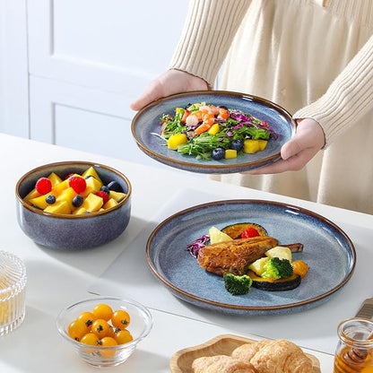 vancasso PLAYA Plates and Bowls Sets, 24 Pieces Grey-Blue Dinnerware Sets