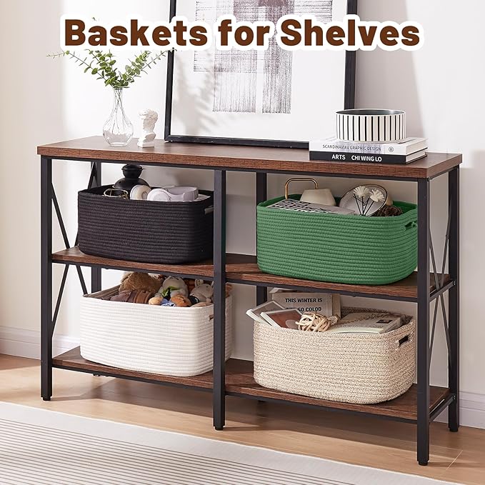OIAHOMY Storage Basket for Shelves, Closet Cube Storage Bins Baskets for Clothes Blanket Towels, Baby Nursery, Toy Baskets Box, Woven Rope Basket, 15.75*11.81*7.09 IN, 2 Packs Olive Green