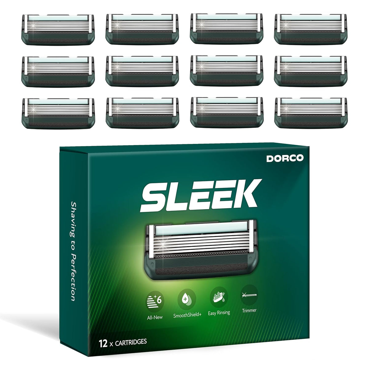 DORCO SLEEK - Six Blade Razor System with Multi-Flex technology Refill Set, Precision Shaving Razor Replacement Cartridge (12 pack)