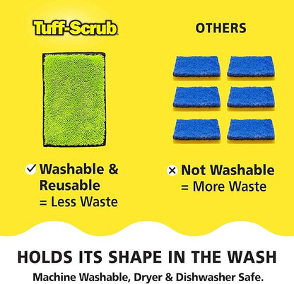 Fresh Tuff-Scrub, Large, 6-Pack Scrub-N-Wipe Sponge Cloth with Silvadur Antimicrobial for Odor Control, Microfiber, Multi-Surface, Non-Scratch, Dual-Sided, Machine Washable, Durable Kitchen Sponge