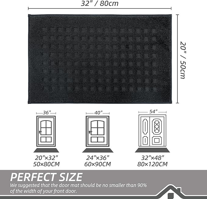 BEQHAUSE Waffle Door Mats Indoor 20"x32", Dog Mat for Muddy Paws Absorbent and Dirt Resist Floor Mats Non-Slip Washable Rugs for Entryway, Welcome Mat for Front Back Door, Muddy Wet Shoes, Black