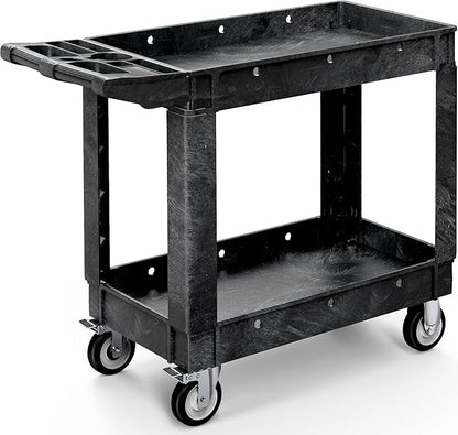 YITAHOME Utility Cart on Wheels, Plastic Tool Cart 550 lbs Capacity Service Cart, 40 x 17 Inch 2 Shelf Extra Heavy Duty Rolling Work Carts for Warehouse, Garage, School & Office, Cleaning, Black
