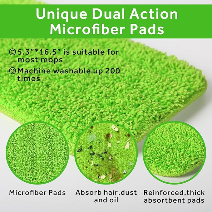 18 inch Mop Pads Refills, 3 Pack Microfiber Reusable Replacement Mop Pads Flat Replacements Heads for Wet Or Dry Floor Cleaning and Scrubbing, Green Cloth