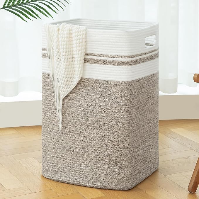 OIAHOMY 91L Laundry Hamper, XXXLarge Laundry Basket, Collapsible Cotton Rope Basket,Woven Storage Basket for Blankets,Clothes,Pillows-16x15x24-Yellow