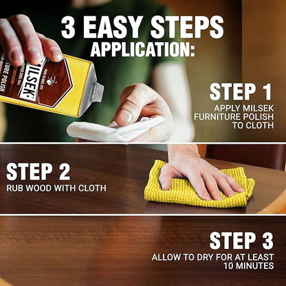 Milsek Furniture Polish and Wood Cleaner with Lemon Oil - Multipurpose Solution for Home Improvement from Hardwood Floors to Kitchen Cabinets - 12 Fl Oz (Pack of 4)