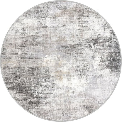 IOHOUZE Round Area Rug 5 Ft Circle Entryway Rugs Round Washable Door Mat Indoor Entrance, Non Slip Circle Front Door Rug, Printed Abstract Faux Wool Floor Carpet for Foyer Porch Sink, Grey Beige