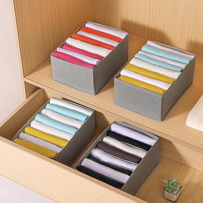 Coorganisers4 Packs T-shirt Drawer Organizers for Clothing,8 Grids Compartment Wardrobe Storage Box, Clothes Organizer for Folded Clothes, T-shirt, Legging-12.59''x9.05''x5.9