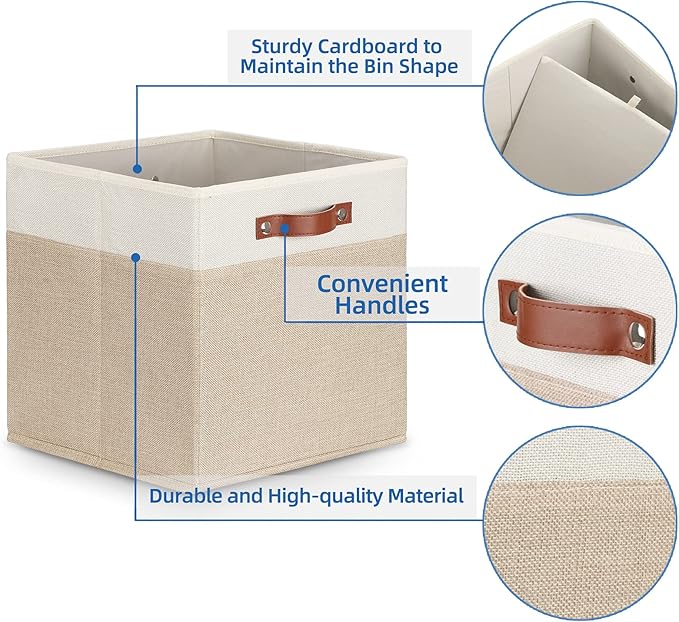 Temary Cube Storage Bins 13 Inch Fabric Storage Cubes Storage Baskets for Shelves Closet Baskets for Cube Storage with Leather Handles, Cloth Organizer Bins for Home