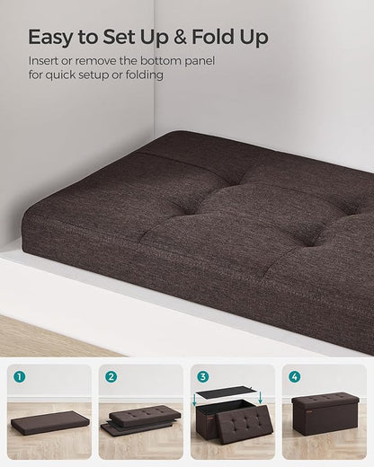 SONGMICS Mazie Collection - 30 Inches Folding Storage Ottoman Bench, Ottoman Foot Rest, End of Bed Bench, Storage Chest, Load 660 lb, for Living Room, Bedroom, Entryway, Brown ULSF047K02