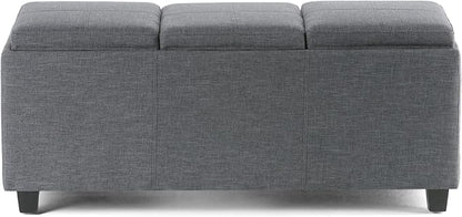 SIMPLIHOME Avalon 42 Inch Wide Contemporary Rectangle Storage Ottoman in Slate Grey Linen Look Fabric, Assembled, For the Living Room, Entryway and Family Room