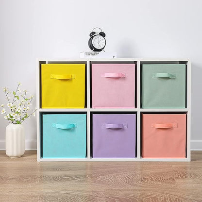 Stero Fabric Storage Bins 6 Pack Fun Colored Durable Storage Cubes with Handles Foldable Cube Baskets for Home, Kids Room, Closet and Toys Organization Cyan, Green, Yellow, Purple, Pink and Peachpuff