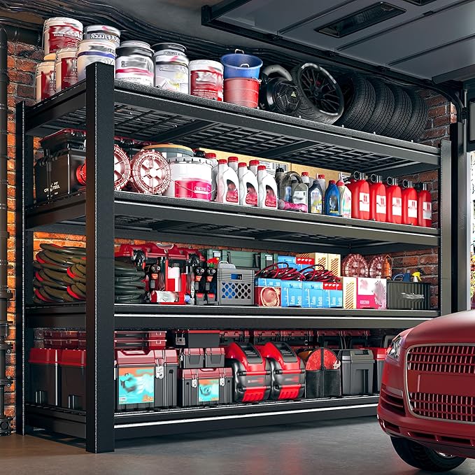 60.1" W Storage Shelves Extra Wide Metal Shelving 2500LBS Garage Shelving Adjustable 4 Tier Garage Shelves Industrial Metal Shelf for Basement Warehouse Shop 60.1" W x 24.1" D x 60" H