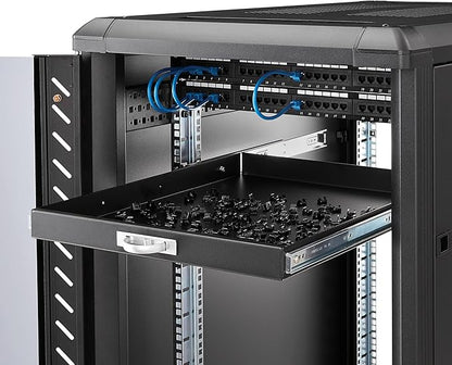 StarTech.com 1U Sliding Server Rack Mount Keyboard Shelf Tray, 55lbs (25Kg), 22in (55cm) Deep Steel Pull Out Drawer for Racks