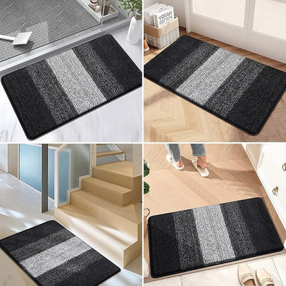 Kitinjoy Indoor Outdoor Door Mat, 48x30 Non-Slip Absorbent Dirt Trapper, Low-Profile Washable Inside Entrance Front Floor Mat, Sturdy Soft Entry Doormats for Entryway, Black