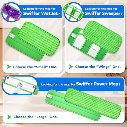 3 Pack Reusable Microfiber Mop Pads, Compatible with Swiffer PowerMop and Bona Mop, Machine Washable Cloths, Scraper Included, Refills for All Floor Cleaning, Wet Dry - 16"- 18"