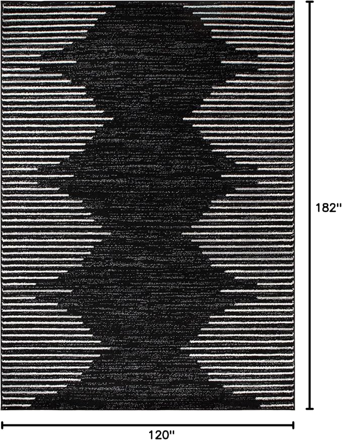 Rugshop Bohemian Stripe Stain Resistant High Traffic Living Room Kitchen Bedroom Dining Home Office Area Rug 4' x 6' Black