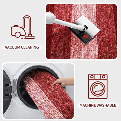 Kitinjoy Indoor Outdoor Door Mat, 71x47 Non-Slip Absorbent Dirt Trapper, Low-Profile Washable Inside Entrance Front Floor Mat, Sturdy Soft Entry Doormats for Entryway, Burgundy