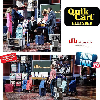 dbest products Quik Cart Extended Four Wheeled Rolling Crate Teacher Utility with seat Dual Accessible Doors Heavy Duty Collapsible Basket with Two Position Handle