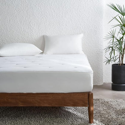 Simple&Opulence Cooling Quilted Mattress Pad – Fitted Sheet Mattress Protector Cover with Elastic Corners, Soft & Breathable, 16 Inch Deep Pocket (White,Full)