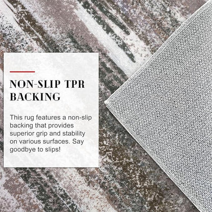 Modern Abstract Runner Rug 2.6x14, Dark Light Brown White Washable Long Kitchen Runner Non-Slip Soft Hallway Rug Runner Thin Print Faux Wool Carpet for Entryway Bedroom Laundry Room Indoor