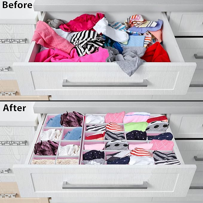 Simple Houseware 4-Pack Drawer Organizer Set - Closet Dividers for Underwear, Socks, Bras, Scarves, Ties - Foldable Non-Woven Storage Boxes, Pink
