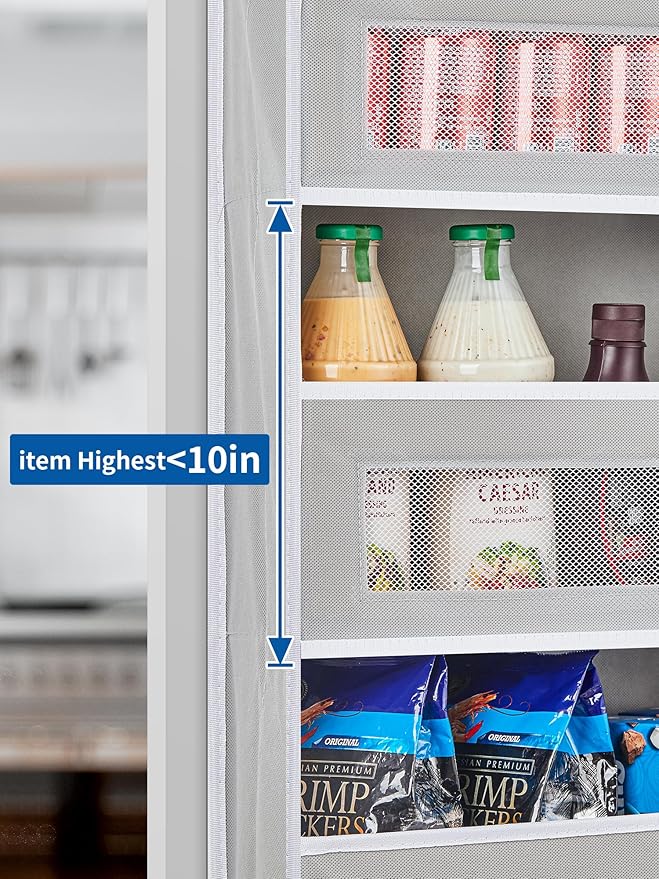 JARLINK 2 Pack Over The Door Organizer, 5 Shelf Door Hanging Organizer with 5 Large Pockets, 44 lbs Weight Capacity Hanging Storage for Bathroom, Bedroom, Nursery, RV, Pantry (Light Grey)