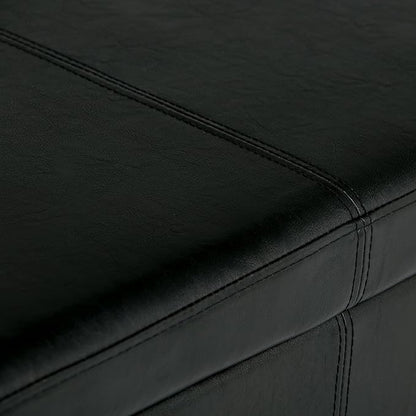 SIMPLIHOME Avalon 48 inch Wide Contemporary Rectangle Storage Ottoman Bench in Midnight Black Vegan Faux Leather, Assembled, for the Living Room, Entryway and Family Room