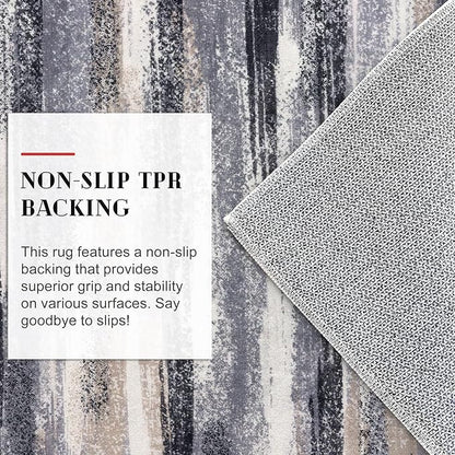 Modern Abstract Runner Rug 2x10, Grey Black Multi Washable Long Kitchen Runner Non-Slip Soft Hallway Rug Runner Thin Print Faux Wool Carpet for Entryway Bedroom Laundry Room Indoor Home Decor