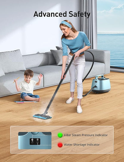 Steam Cleaner, 293°F 58 PSI Powerful Multipurpose Handheld Steam Mop for Home Use, 21 Attachments, 50Oz Capacity, Heavy Duty Steamer for Carpets, Floors, Cars, Tiles, Crack Cleaning, Blue