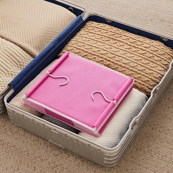 MAX Houser 6-Shelf Hanging Closet Organizer, Hanging Storage Shelves with 2 Sturdy Hooks Space-Saving for Bedroom, Foldable (Pink)