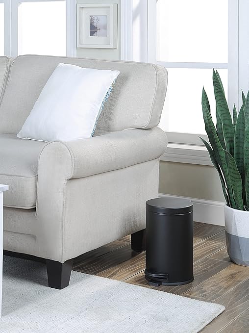 SunnyPoint 4.5 Liter(1.2 Gallon) Small Round Trash Can with Plastic Inner Bucket; Bathroom, Office, Kitchen and Bedroom Step On and Slow Close (BLK)