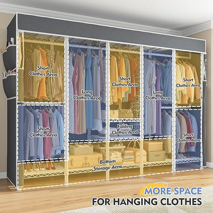 Raybee 90.6" W Clothes Rack with Cover Heavy Duty Clothing Rack with Cover Loads 1200LBS Freestanding Garment Rack for Bedroom, White