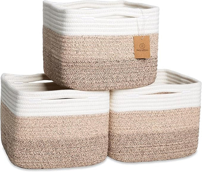 NaturalCozy Storage Cubes 9”x9”x7”Cotton Rope Woven Baskets for Organizing 3-Pack | 9 Inch Cube Storage Bin | Small Basket for Shelf Nursery, Pantry, Decorative Plant, Bathroom Closet, Toy Gift