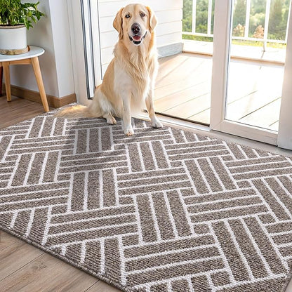 OLANLY Indoor Door Mat, 48x32 Inch, Dirt Resistant and Absorbent, Non-Slip Rubber Backing Floor Mats, Easy Clean Low-Profile Doormat for Entryway, Front Door, and Inside Entrance, Khaki