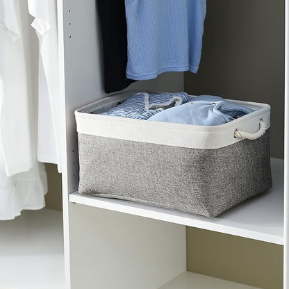 Storage Basket 16x12x8 inch Fabric Sturdy Canvas Storage Bins Organizer with Handles for Clothes and Storage Foldable Storage Boxes Cubes