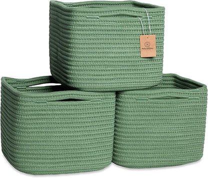 NaturalCozy Storage Cubes 9”x9”x7”Cotton Rope Woven Baskets for Organizing 3-Pack | 9 Inch Cube Storage Bin | Small Basket for Shelf Nursery, Pantry, Decorative Plant, Bathroom Closet, Toy Gift