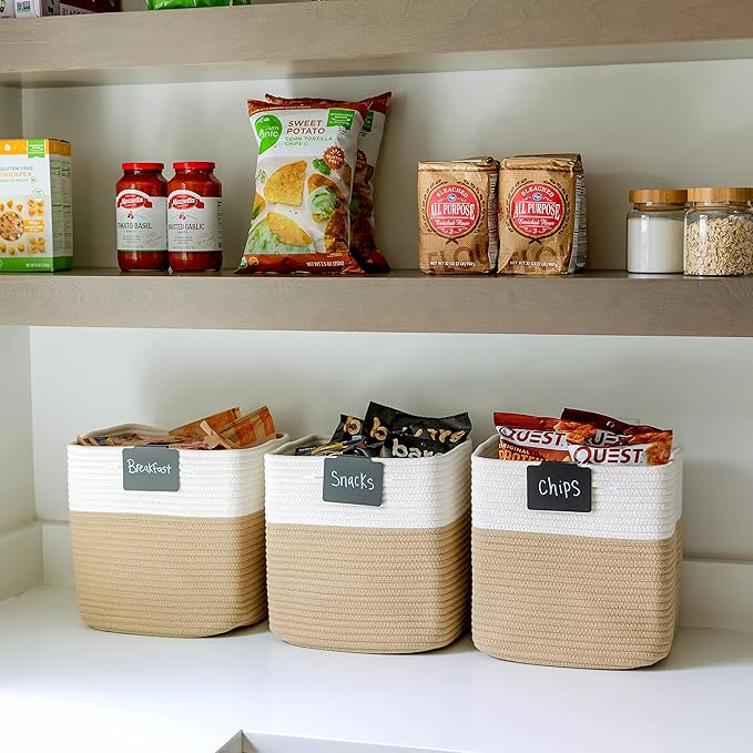 NaturalCozy Storage Cubes 11 Inch Cotton Rope Woven Baskets for Organizing, 3-Pack | Cube Storage Bin | Square Storage Baskets for Shelves Organizer, Classroom, Kids Toy Bins, Closet, Baby Nursery