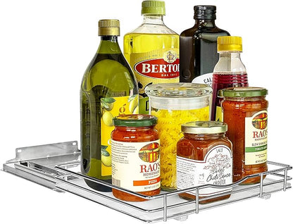 LYNK PROFESSIONAL® Pull Out Spice Rack Organizer for Inside Kitchen Cabinets - 12-1/4 inch Wide - Slide Out Drawer – Chrome Sliding Spice Cabinet Organization Shelf Racks - 1 Tier