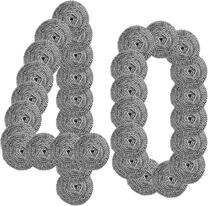 40 Pcs Stainless Steel Scrubber Bulk, Heavy Duty Steel Wool Scrubber 40 Gram, Large Metal Sponge Wire Scouring Pad for Tough Cleaning Kitchen Cookware, Removing Rust Dirty