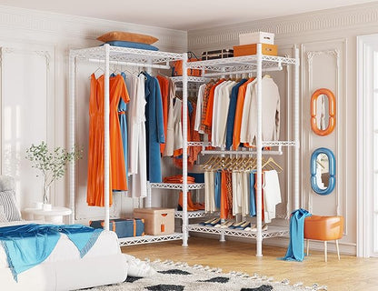 Raybee Clothing Racks for Hanging Clothes Heavy Duty Clothes Rack Load 750LBS Garment Rack, 77" H x 70.5" W x 13.8" D, White