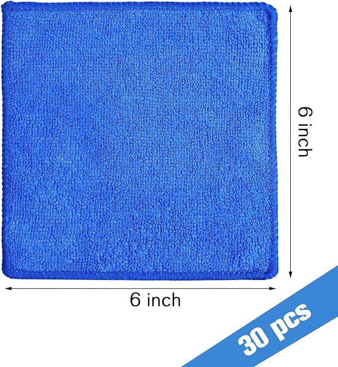 Tanlade Microfiber Cleaning Cloth 6"x6" Cleaning Rags Reasonable Kitchen Towels Microfiber Towels Cars Wash Dry Erase Cloth(Blue, 30 Pcs)