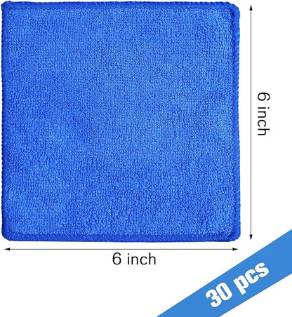 Tanlade Microfiber Cleaning Cloth 6"x6" Cleaning Rags Reasonable Kitchen Towels Microfiber Towels Cars Wash Dry Erase Cloth(Blue, 30 Pcs)