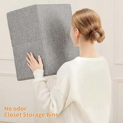 Linen Folding Storage Bins, 3 Pack Large Storage Baskets, Washable, Clothing Storage Bins with Handle, Closet Organizer for Storage Sweater,Sheets(dark grey, 18½"x13½"x8½")